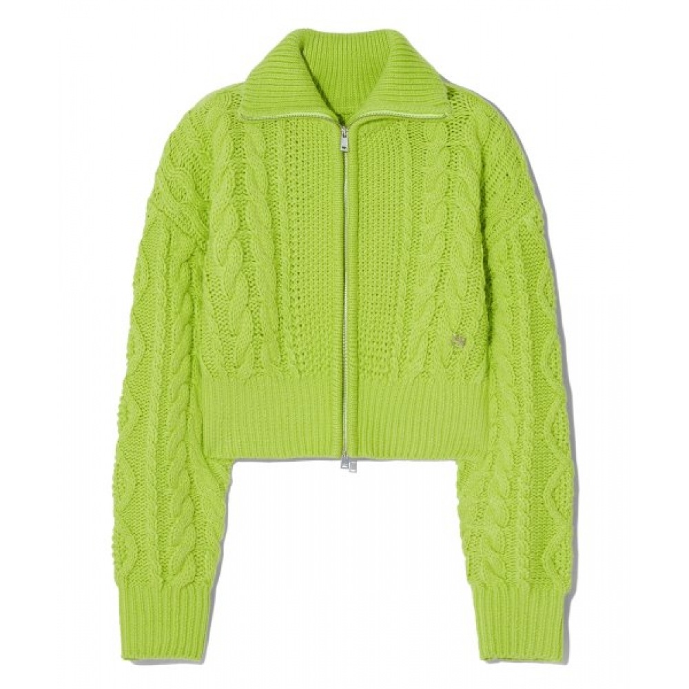 CODEGY (女性) ウェーブロゴケーブルクロップニットジップアップ_ライム