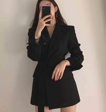 レディース ジャケット 上着 膝上 長袖 襟付き タイト スリム 細身 ストレート リボン ベルト