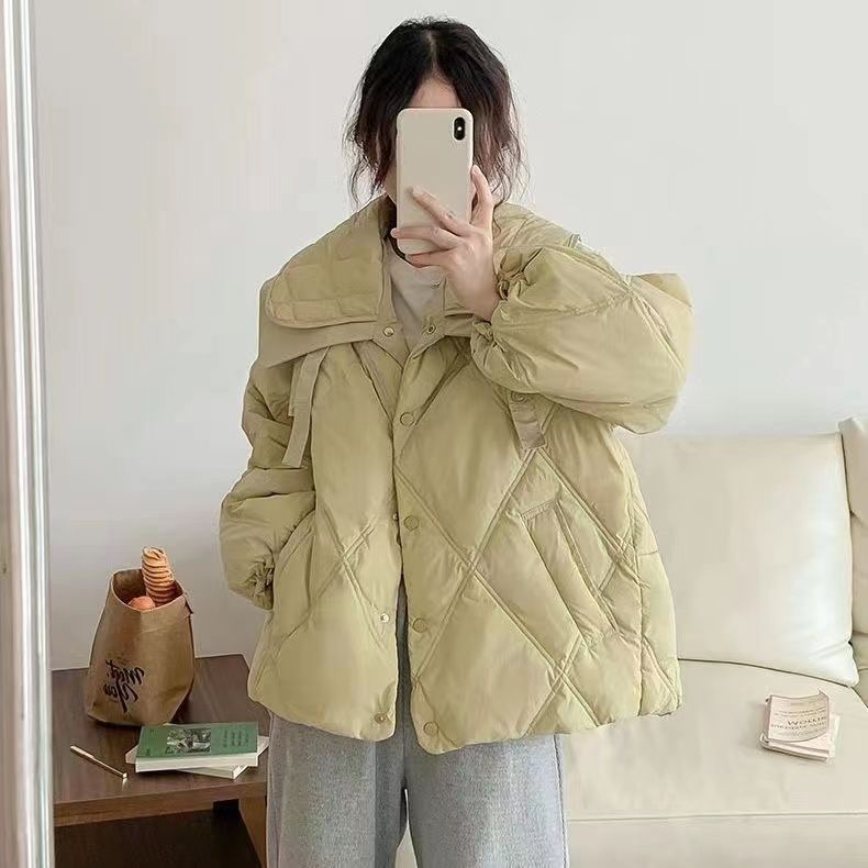 ニッチデザインネイビーカラーダウンジャケットショートスタイルプチ新韓国風ルーズウィンタージャケット30%制限