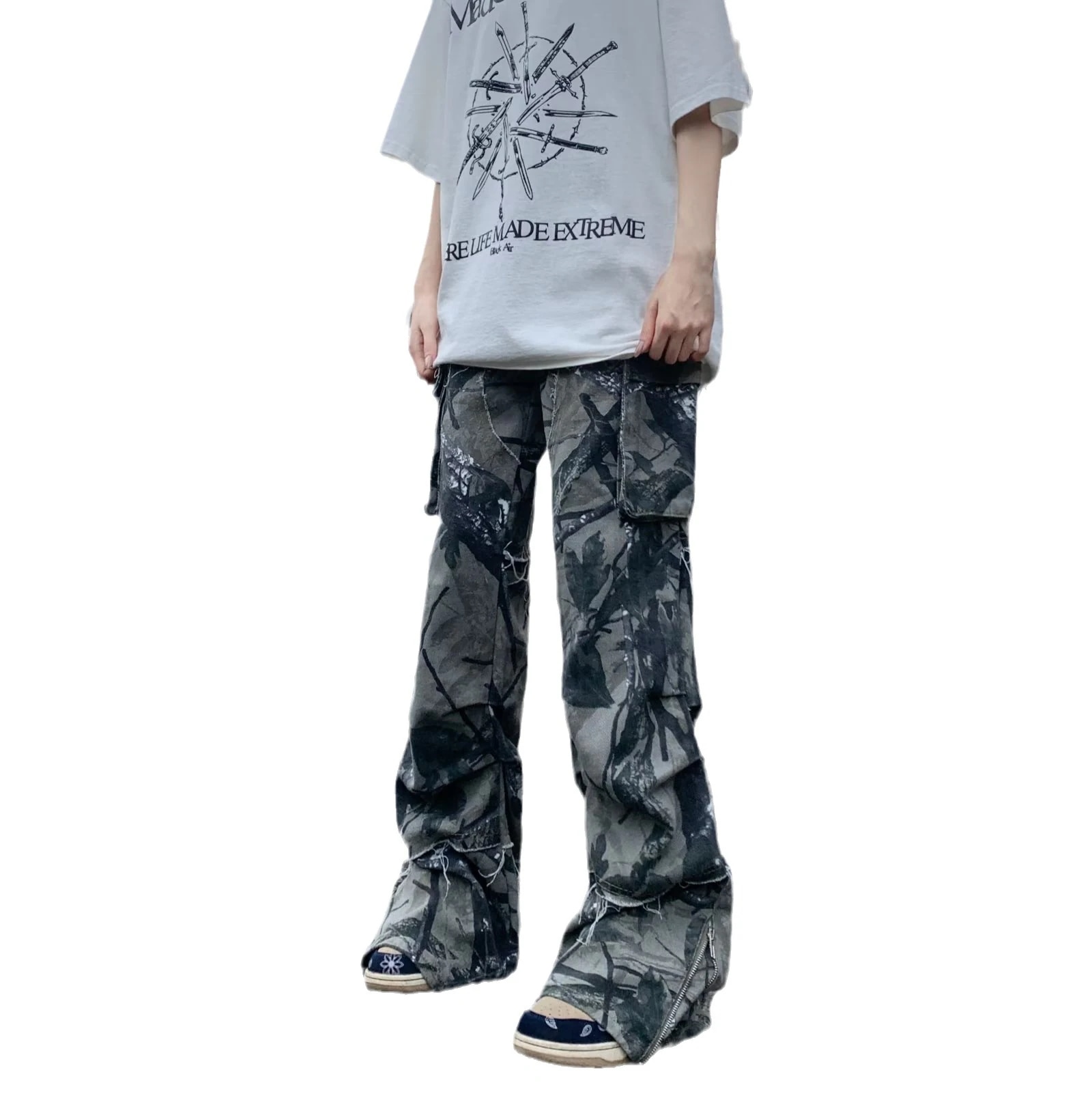 アメリカンヴィンテージ カモフラージュ マルチポケット ルーズジーンズメンズ ジーンズ レディース ストレートレッグ ワイドレッグ ワークウェア パンツ 4,592円