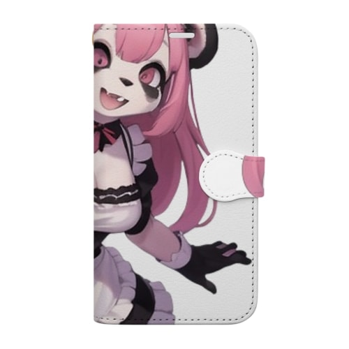 【文字入れ可能受注生産】パンダの女の子　メイド　ケモナー　ピンク髪 手帳型スマホケース