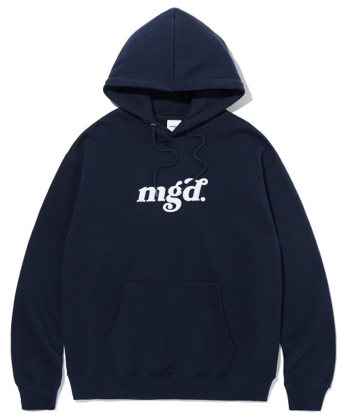 [MAHAGRID] 韓国 人気 ブランド チェーンステッチMGDロゴフードTシャツネイビー(MG2CFMM423A)