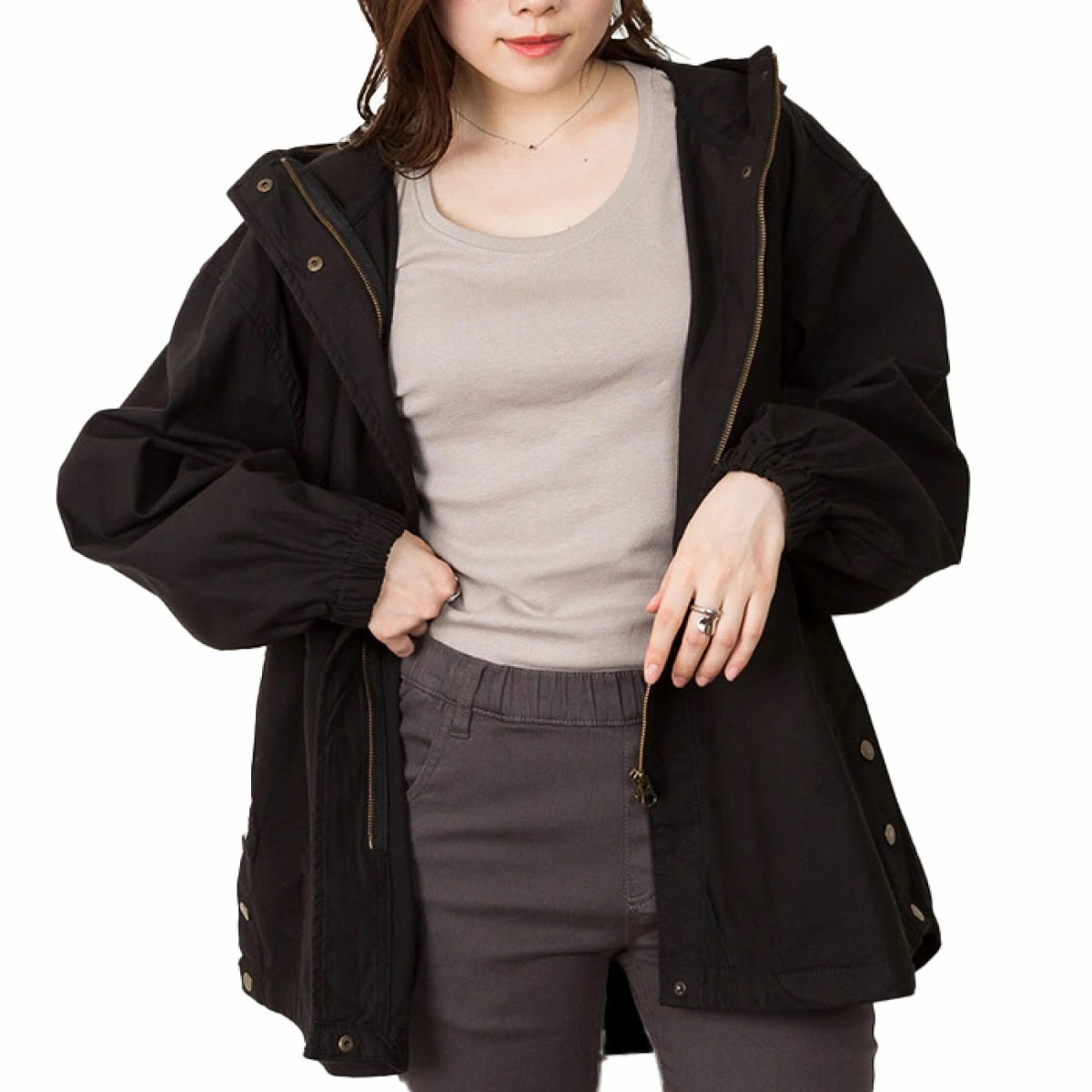 マウンテンパーカー レディース コットン 綿 春 秋 今日の私いい感じボリューム袖マウンテンパーカー パーカー フード付き 軽アウター ライトアウター 無地 サイドポケット 袖ゴム 大きいサイズ 7,787円