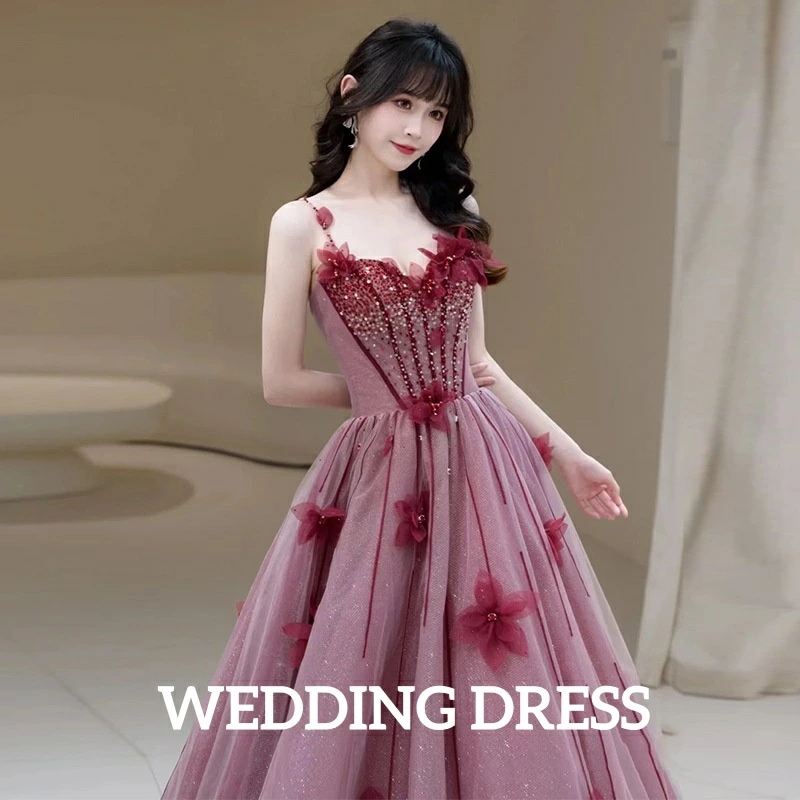 新入荷！結婚式 イブニングドレス エレガント スウィート 花嫁ドレス 礼服 司会 ワイン キャミソールワンピース チュールスカート 着痩せ 撮影 宴会 成人式 パーティー 花 高級感 上品 きれいめ