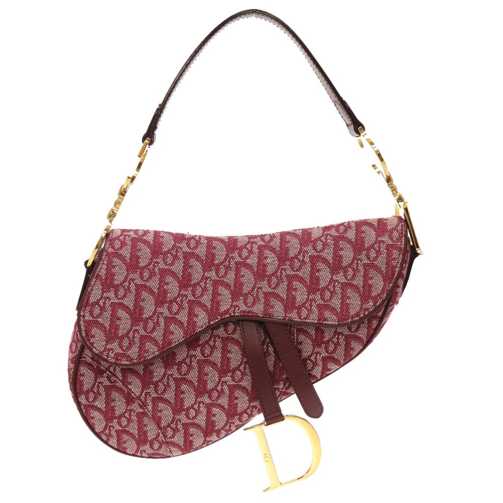 新品同様 クリスチャンディオール トロッター サドルバッグ ハンドバッグ キャンバス/レザー ボルドー 0123【中古】Christian Dior レディース