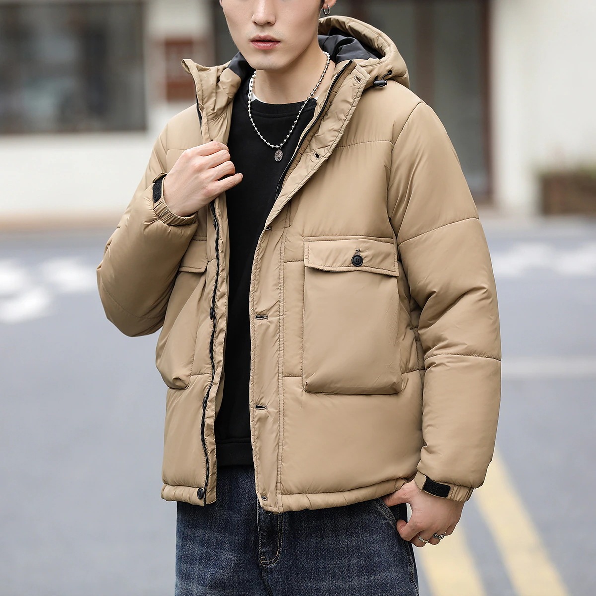 超人気 防寒ジャケット メンズ 中綿ジャケット 厚手 アウター ハイネック 無地 中綿ダウン フード付き ゆったり 冬服