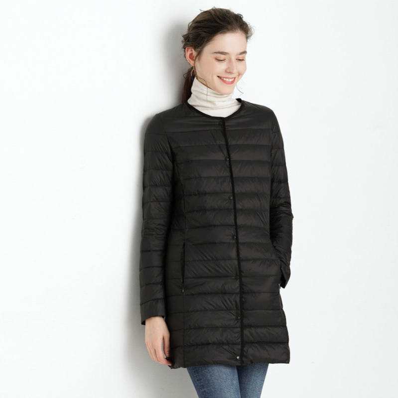 ダウンジャケット インナーダウン レディース ライトダウン ラウンドネック ラウンドネック ロング丈 キルティング 軽量 防風 保温 防寒 秋冬 ダウンコート アウトドア コート アウター 定番 上品