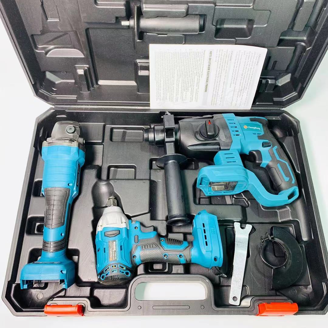 【三点セット】ハンマードリル＋グラインダー＋インパクトレンチ　充電式電動工具セット 収納ケース付き