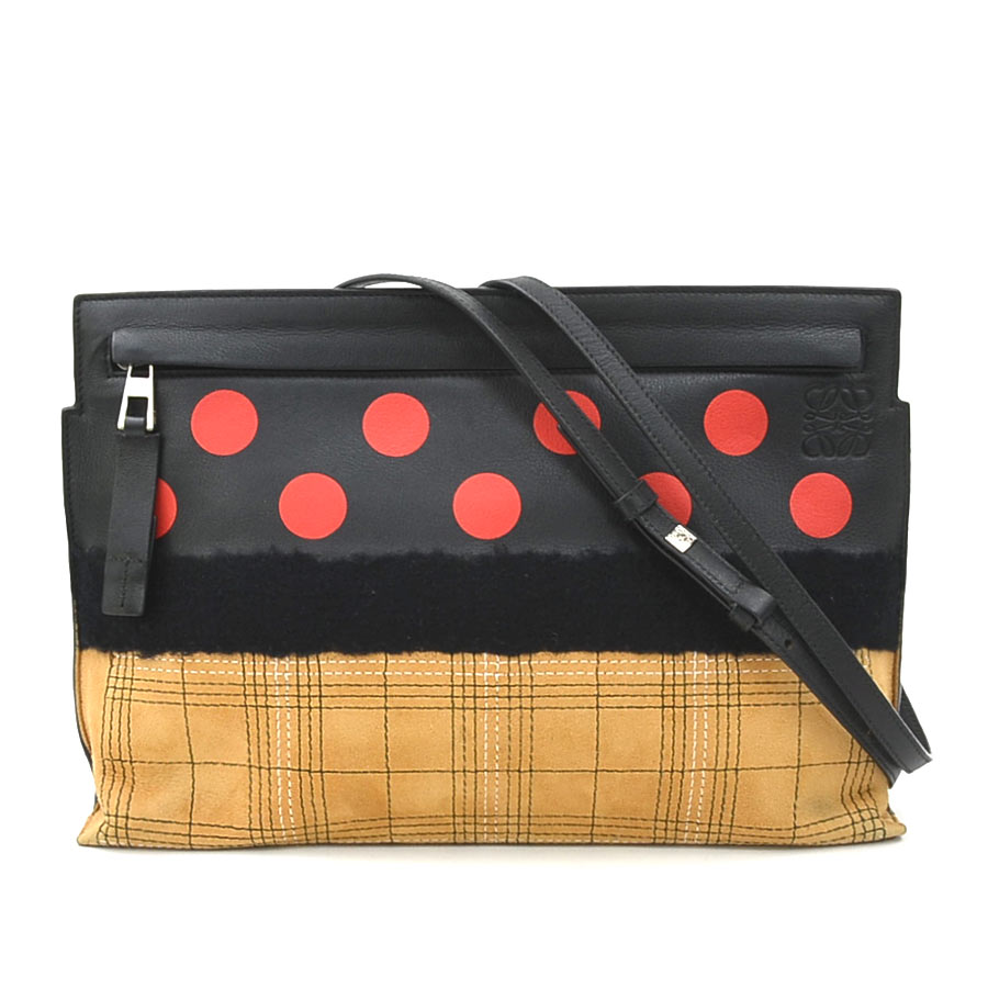 ロエベ LOEWE ショルダーバッグ レザー/スエード/コットン ブラック×レッド×ブラウン レディース 56336g