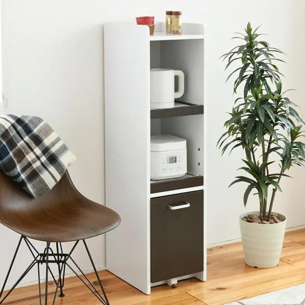 食器棚 スリム 家電 収納棚 収納ラック すき間収納 隙間 デッドスペース活用 可動棚 スライド コンセント 2口 引き出し シンプル おしゃれ 北欧 白 ホワイト