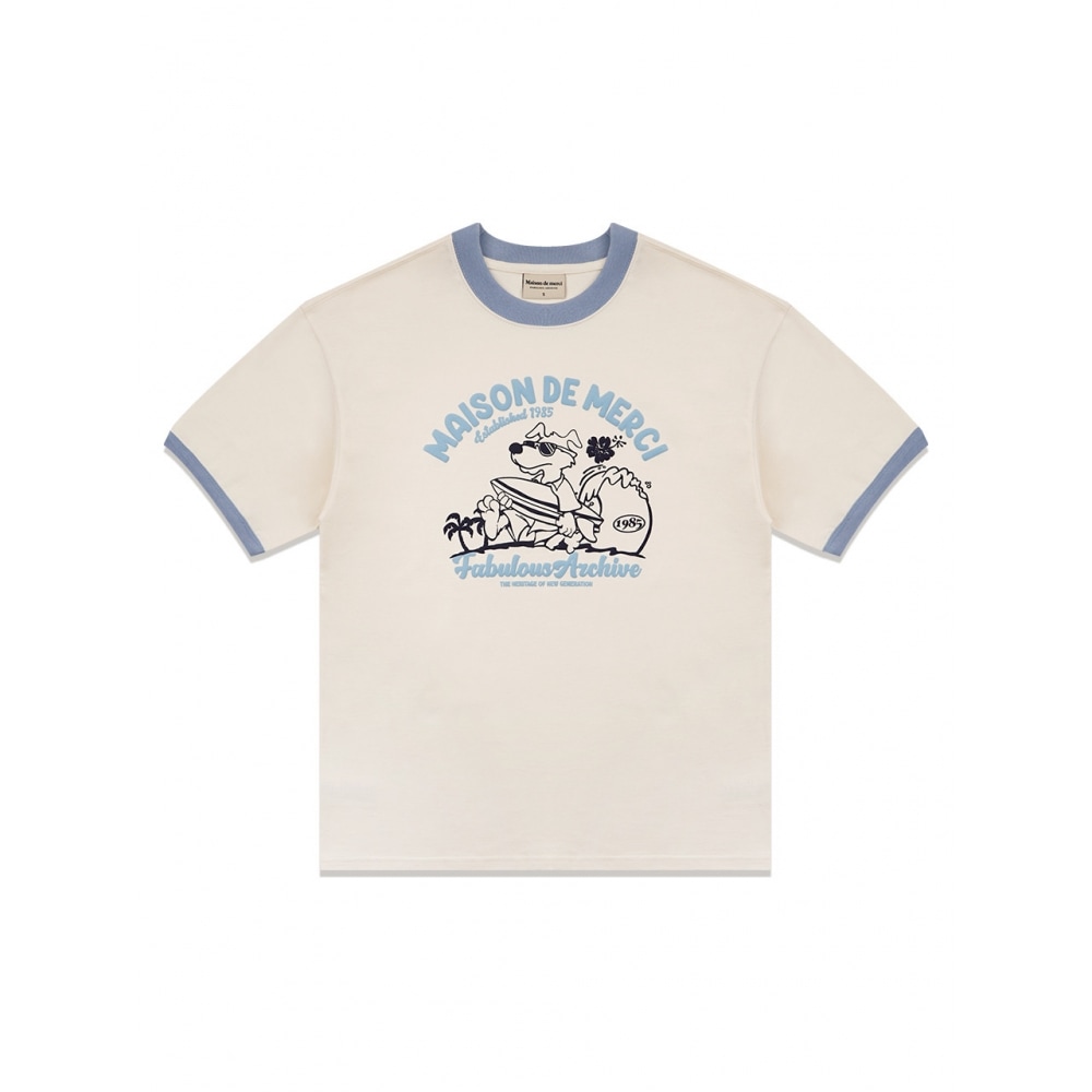 ファビュラスアーカイブユニセックスオーバーフィットパピーサーフィンリンガーショートスリーブ Tシャツクリーム (FCE2TS401M)