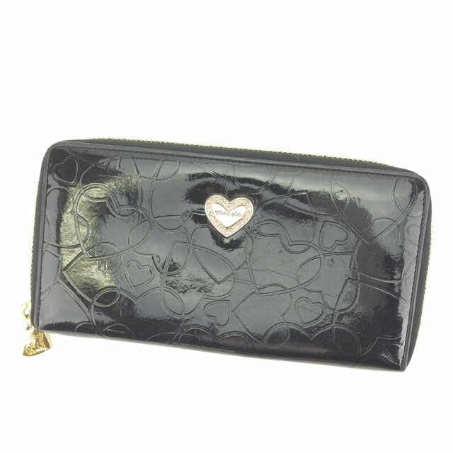 長財布 ラウンドファスナー ハート ブラック ゴールド 中古