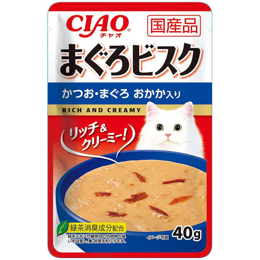 （まとめ買い）CIAO チャオ まぐろビスク かつお/まぐろ おかか入り 40g 猫用フード [x48]
