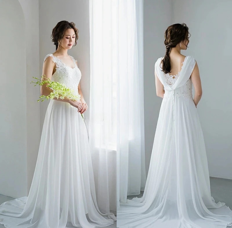 レースウエディングドレストレーン豪華二次会エンパイアドレス演奏会発表会結婚式撮影感恩会パーティードレス演出服