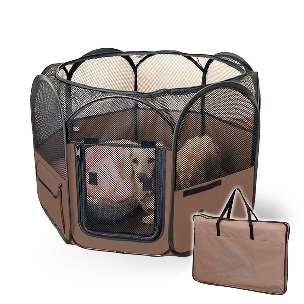 アイリスオーヤマ 犬 サークル ペット サークル 折りたたみ アウトドア 防災 ブラウン 超小型犬・猫用 幅80×奥行80×高さ52cm