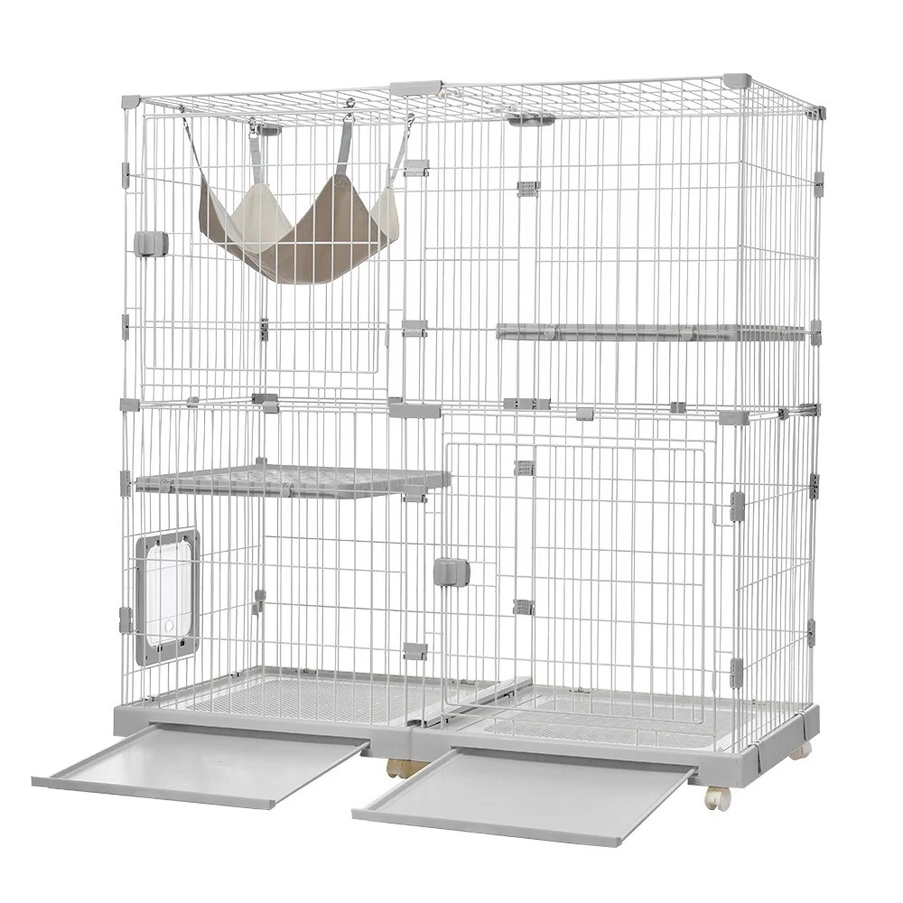 【大好評！最安値挑戦!】猫 ケージ キャットケージ 2段 幅広設計 自由組み合わせ 猫ドア付き ハンモック付き 大型 猫ゲージ 高級感 おしゃれ キャットハウス ネコ ハウス 多段 留守番 保護 脱走