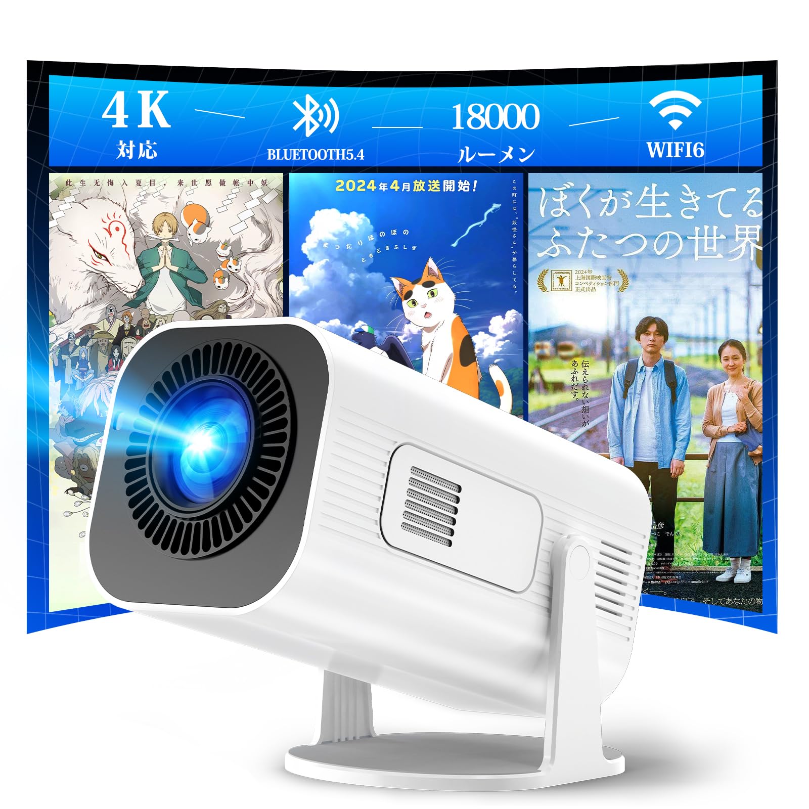 Heshare プロジェクター 小型 【18000ルーメン・270回転】 天井投影 家庭用 自動台形補正 Wi-Fi6 Bluetooth5.4 4K対応 ホームプロジェクター 短距離投影 300イ