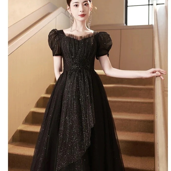 [現品/新品]ドレスブラック フリフリプリンセスフォーマル同窓会発表会プリンセスウェディングパーティー結婚式演奏会お呼ばれ