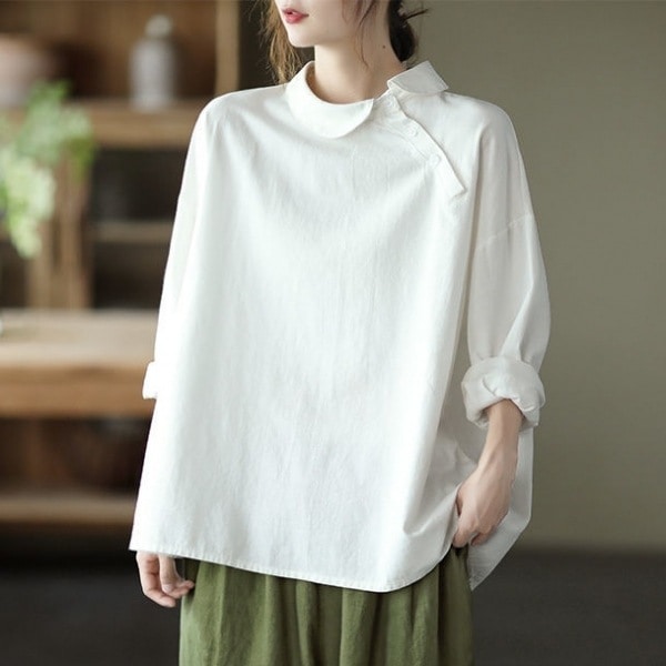 【SNSで話題沸騰】 カジュアル 折り襟 ボタン 無地 長袖 レディース シャツ ブラウス