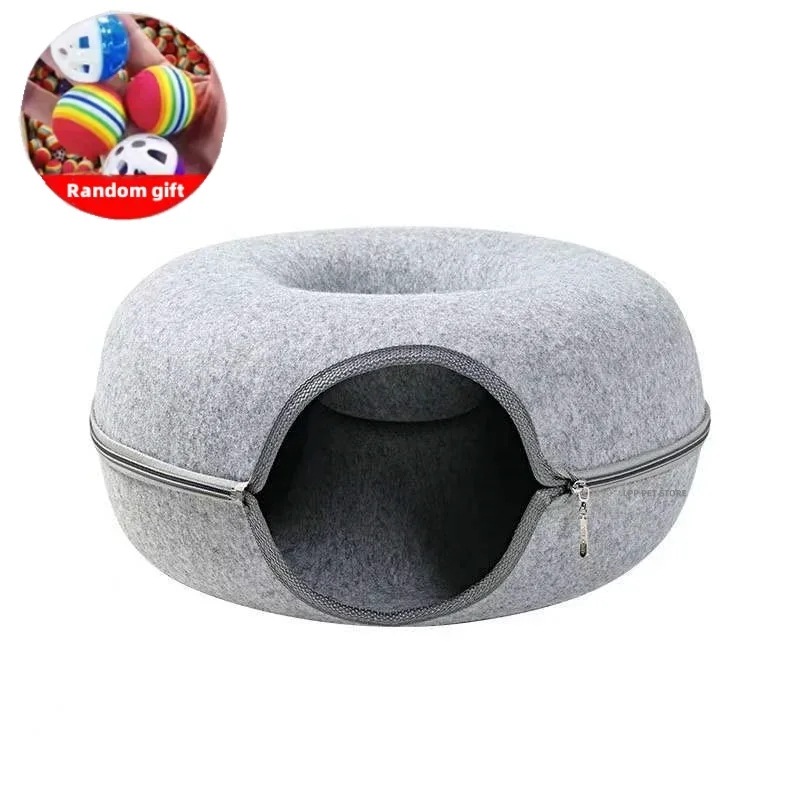 Donut-猫のトンネル,インタラクティブなゲーム,デュアルユース,屋内おもちゃ,キットスポーツ用品,猫のトレーニングおもちゃ,家 Gray 50X20cm