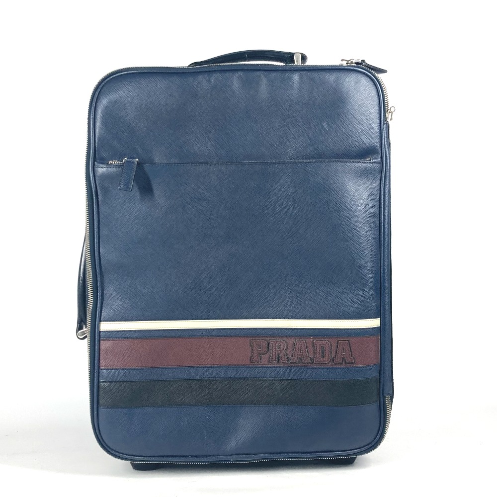 キャリーバッグ ロゴ 旅行バッグ トラベルバッグ カバン 4輪 スーツケース サフィアーノレザー ネイビー