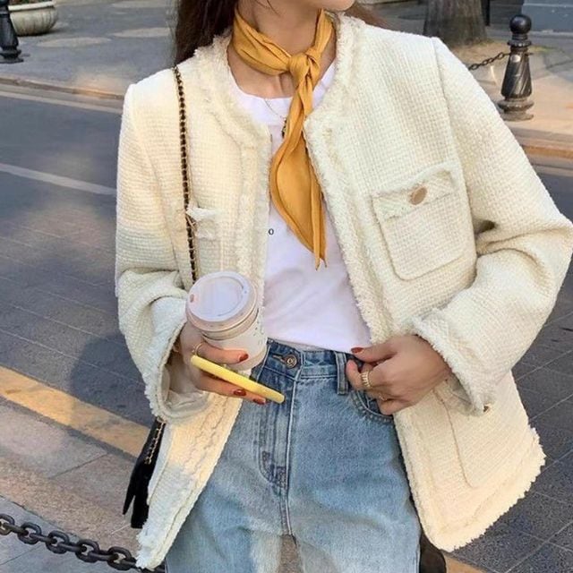 ツイードジャケット ノーカラージャケット ツイード トリム ジャケット レディース オフィス お仕事 5,933円