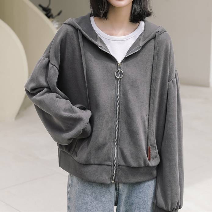 レディース アウター パーカー ジップアップパーカー ファスナー フード フード付き ドロップショル の商品写真