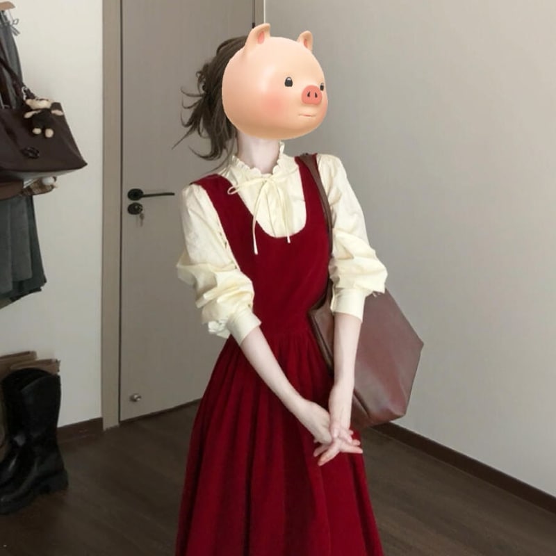 女性のためのハイエンドの赤いサスペンダードレス2024年春秋冬の新しいウエストを締める気質のツーピーススーツ