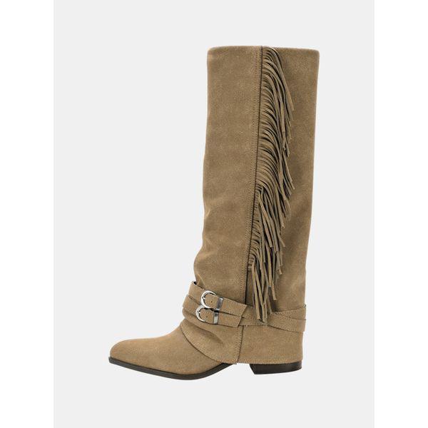 女性タッセルプリーツバックルロングブーツスエードブーツSNIN012_P410085484