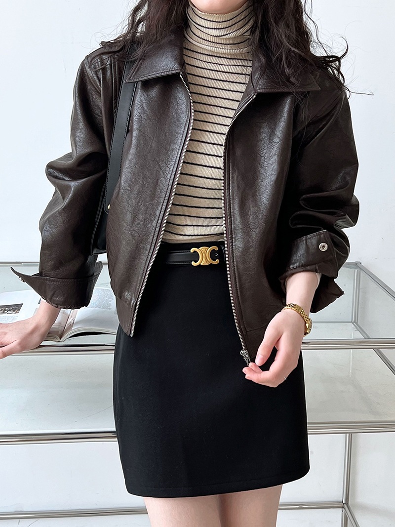 レザージャケット レディース ジャケット ジャンパー 上着 ショート ショート丈 袖あり 長袖 襟付き ファスナー 前開き レザー PU かわいい 大人可愛い きれいめ シンプル カジュアル 大人