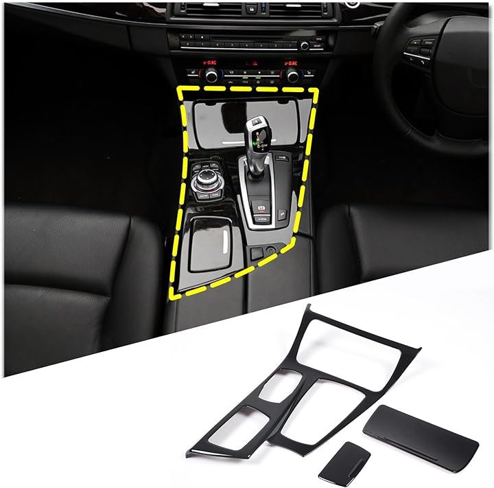 BMW 5シリーズ シフトカバー センターシフトパネル センターコンソールシフトパネル カバーパネル カスタム アクセサリー 3点セット( ピアノブラック)