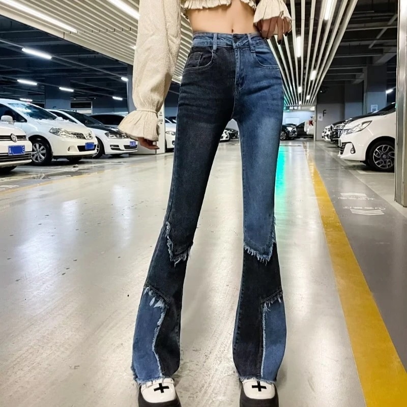 ジーンズは流行スキニーパンツ女性の新しい気質の濃いストレートパンツ春秋パンツ