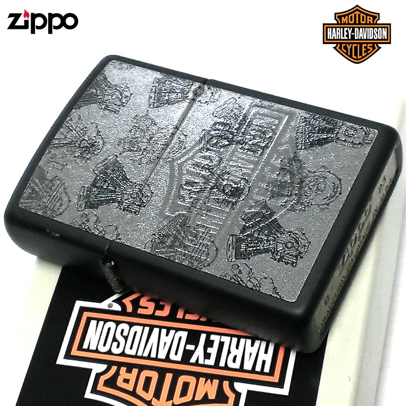 ZIPPO ハーレー ダビッドソン エンジン ロゴ マットブラック 黒 かっこいい ジッポライター 渋い おしゃれ メンズ プレゼント レディース ギフト