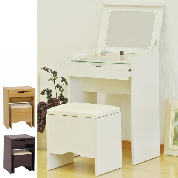 ドレッサー デスク スツール付 ナチュラル 化粧台 鏡台 メイク台 鏡 ミラー 一面鏡 メイクボックス 鏡付き 木製 コスメボックス 化粧品 収納 引き出し メイク 台 引出し付き 引出