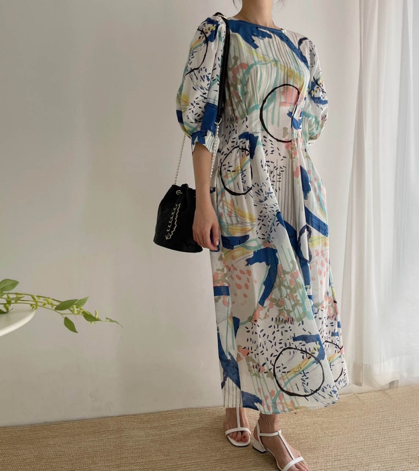 アーティスティックマキシワンピース かわいい 韓国系 高級感 インポート 体型カバー インポート おしゃれ 大きいサイズ セクシー