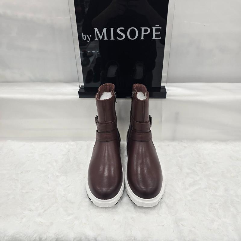 By 女性 フェイクファー裏地 バックル アンクルブーツ 612HT446DT001 BROWN 4 JJ