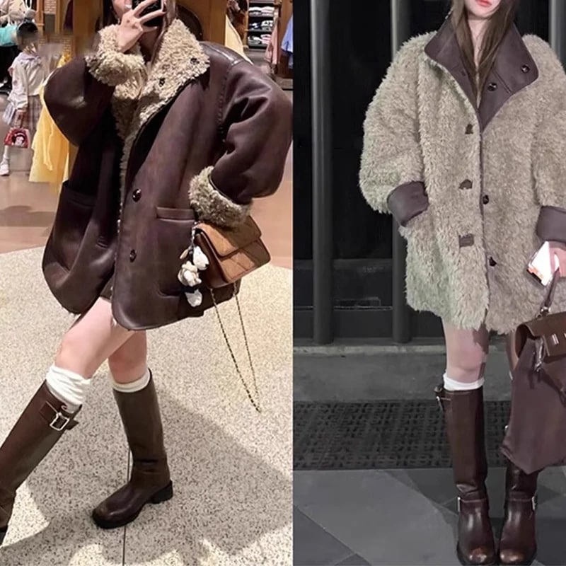 王爆両面ノック重工毛皮一体機関車服コート婦人保温上着毛皮コート