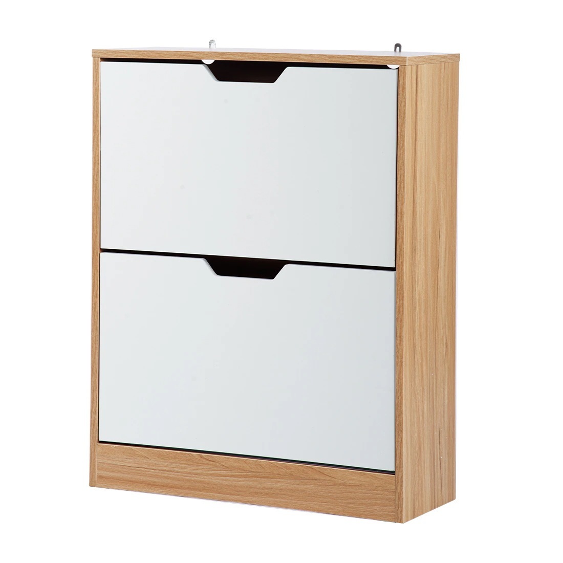 371下駄箱 2段 2層 シューズラック 玄関収納 ひとり暮らし スリムタイプ 靴収納 ラック 靴収納棚 安定 ナチュラル＋ホワイト