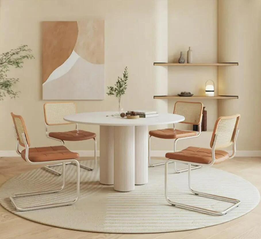 クリームフランスデザイナースレートラウンドダイニングテーブルホームリビングルーム小さなアパートシンプルでモダンなネゴシエーションテーブル