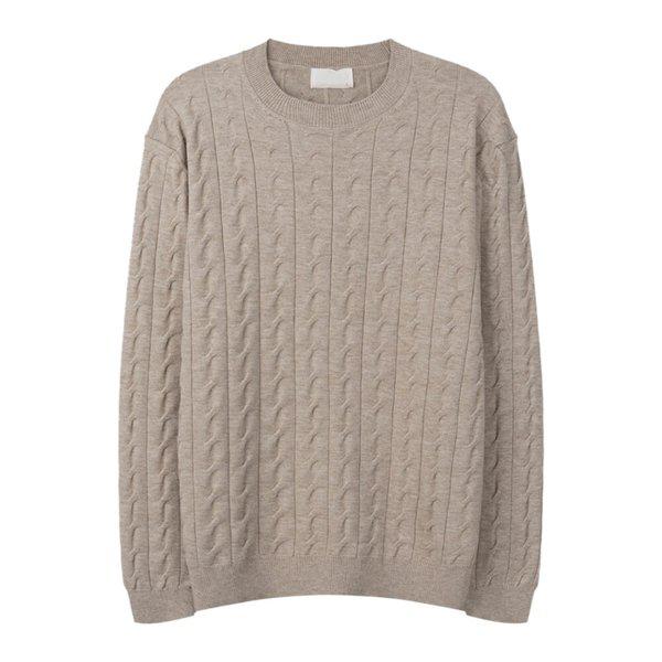 メンズファブリックケーブルラウンドネックニット SG-KN-Q034-クリーム