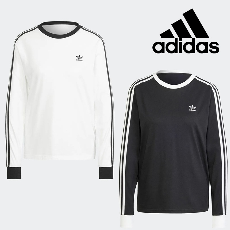 JC5774 JC5776 3S Regular LS T-shirt アディカラー 3S レギュラー 長袖 Tシャツ クルーネック長袖伸びやかフィットで快適3ストライプ細見えモノトーン通学おでかけ