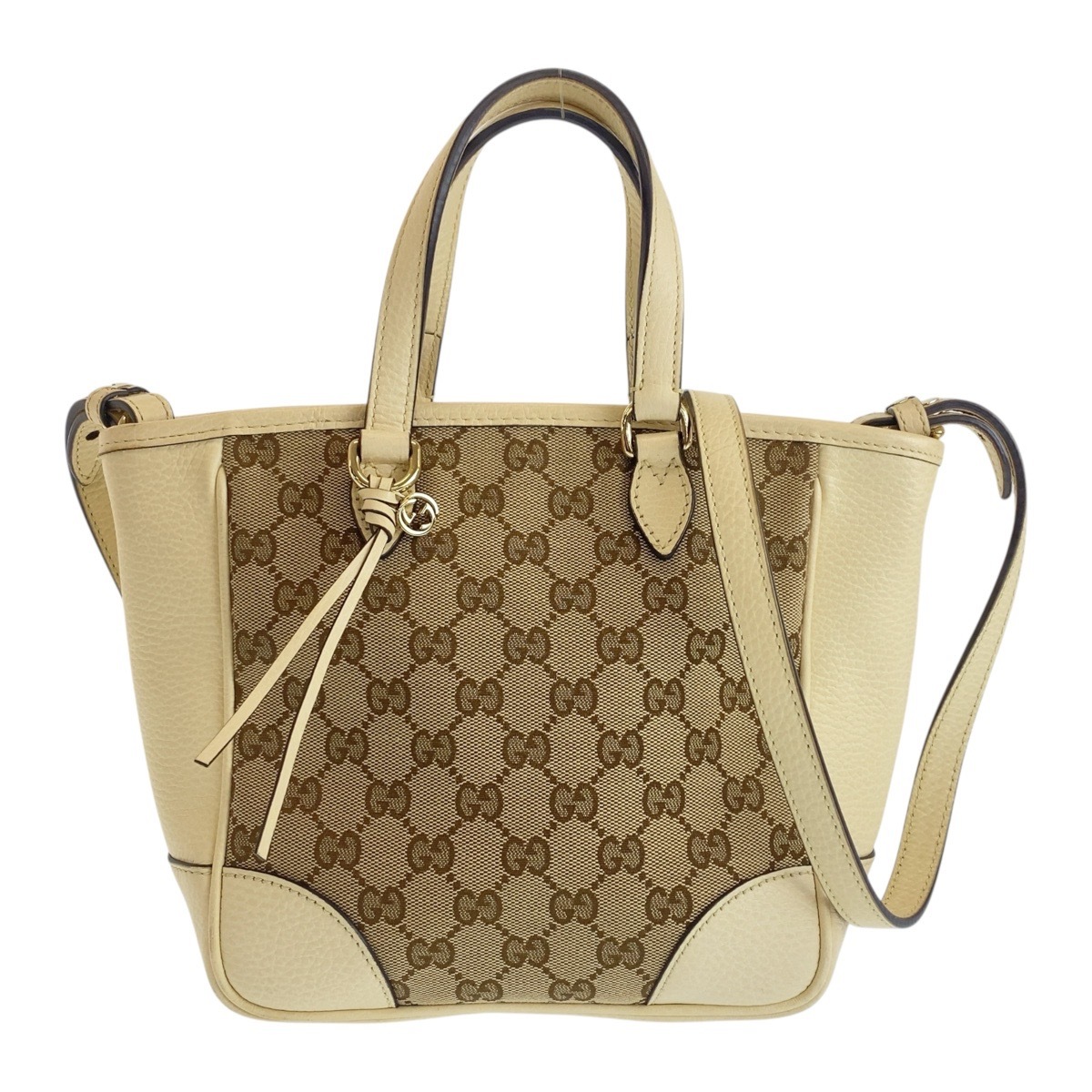 美品 ベージュ アイボリー ゴールド金具 GGキャンバス/レザー 449241 ショルダーバッグ ハンドバッグ 2way レディース 503744