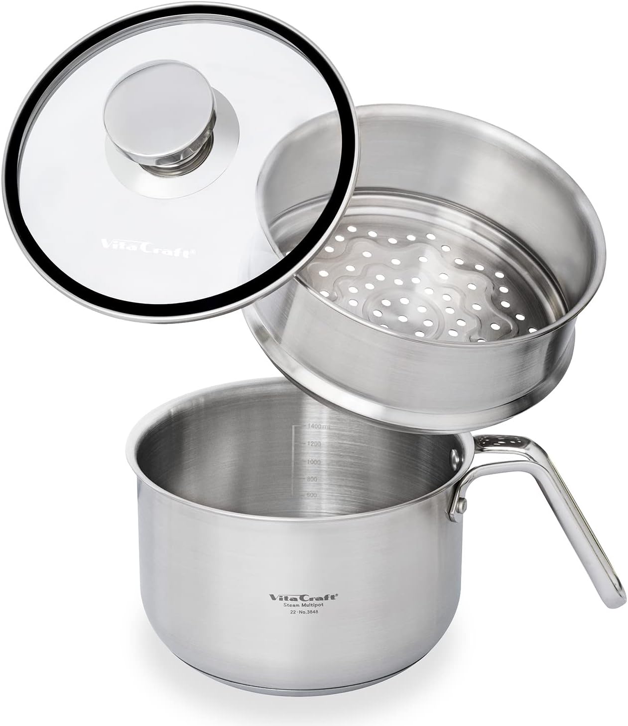 スチーム マルチポット 1.9L IH ガス火 対応 1台9役 蒸器 せいろ ガラス蓋 付き 時短 省エネ メモリ付き ギフト ミルクパン 片手鍋 マルチパン