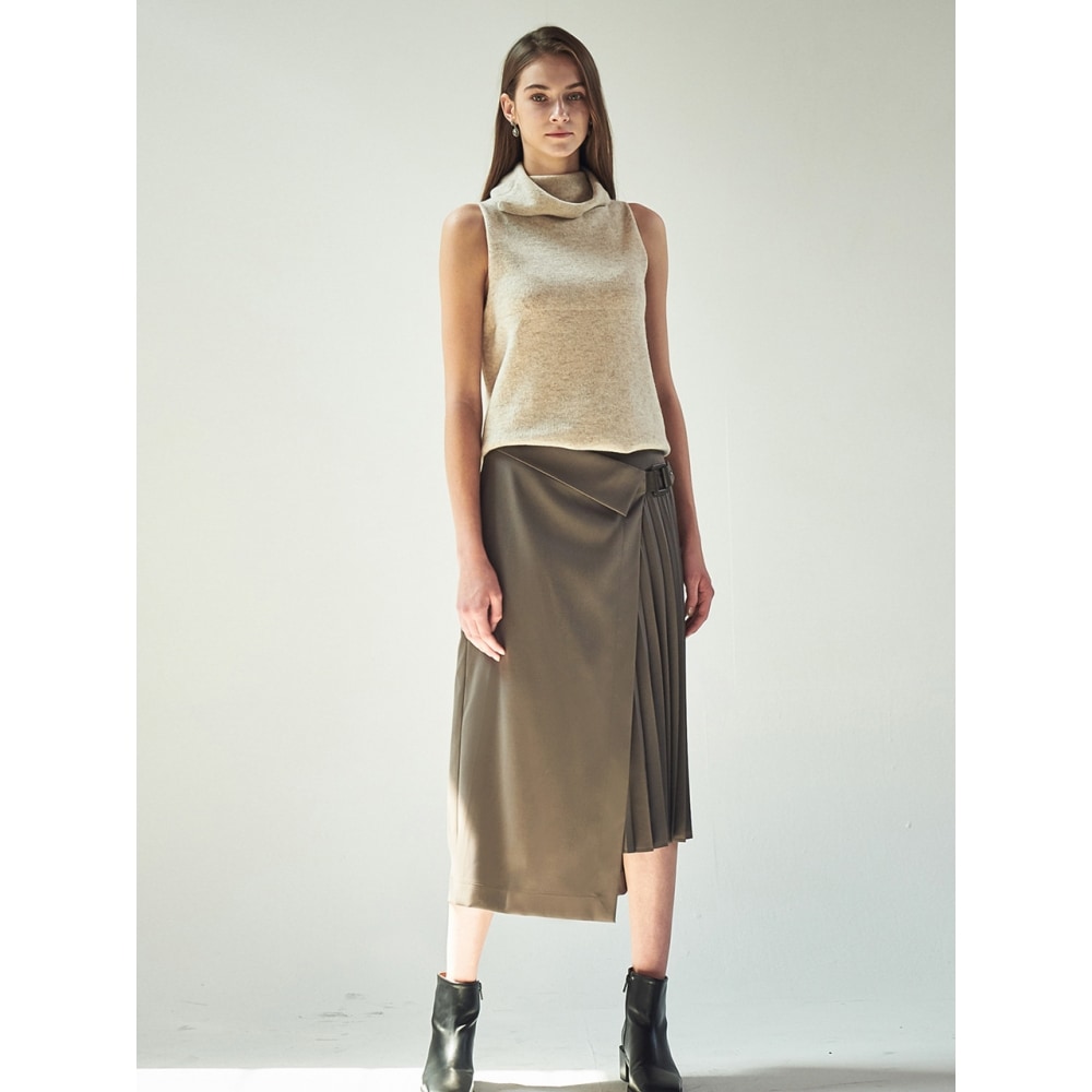 ACUD ハーフプリーツラップスカート D.BROWN