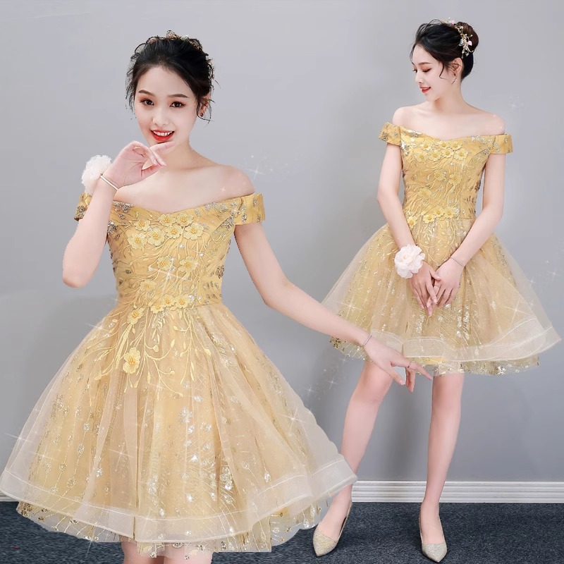 2024新しいイブニングドレス宴会ホスト誕生日スモールドレスステージソロパフォーマンス服パフスカートショートパフォーマンス