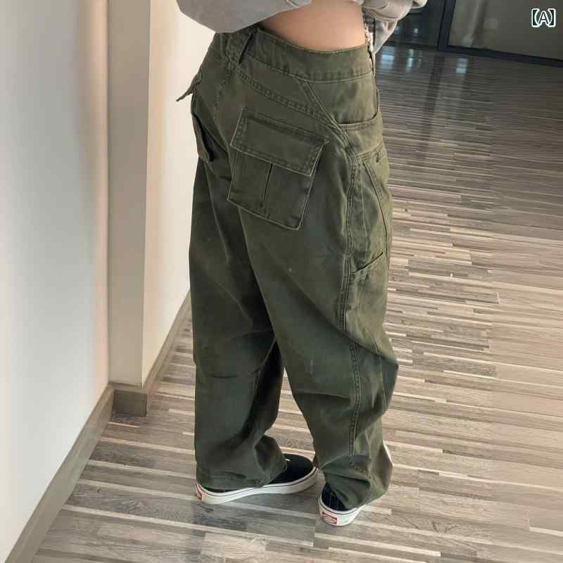 カーゴパンツ　メンズ　レディース HANBAO ハンブルク アメリカン レトロ ウォッシュド ワイド レッグ ホットティー ワークウェア ロギング パンツ メンズと レディース ストレート カジュアル