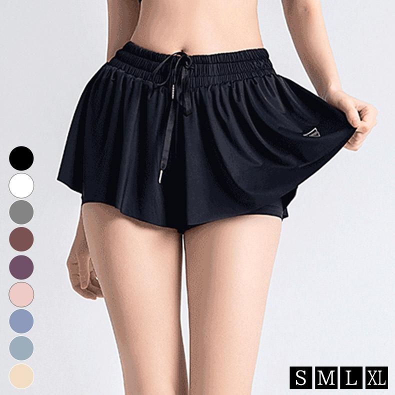 【即納】販売最低価！ヨガパンツ レディース インナー付きショートパンツ 一体型 切りっぱなし デイン シンプル トレーニングウェア