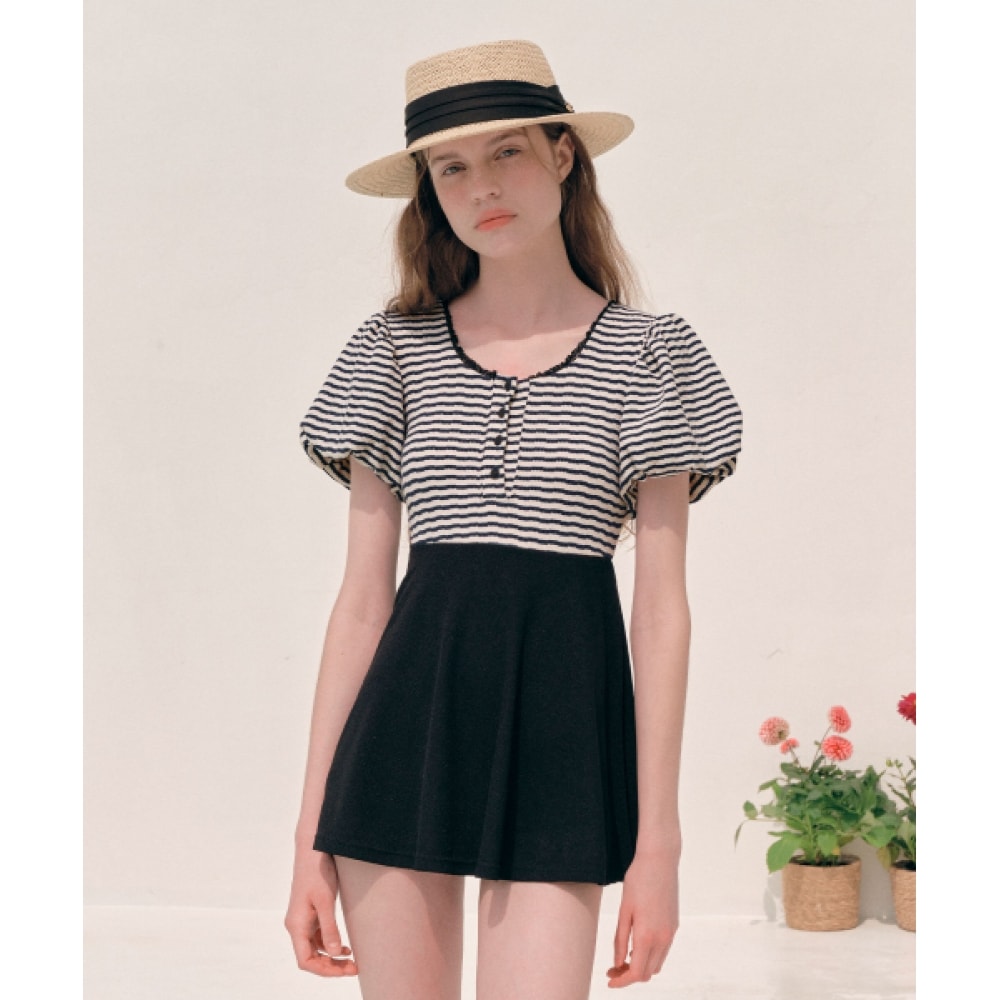 ロラローラパフスリーブワンピーススイムスーツ BK+IV