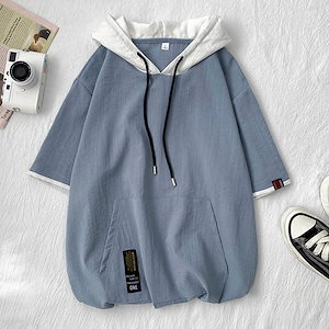 【20点セット】【無料】半袖パーカー メンズ パーカー フード付き 韓国風 おしゃれ ポケット 夏 高級な質感 夏パーカー プルオーバー スポーツ 五分袖 薄手 涼しい ひんやり