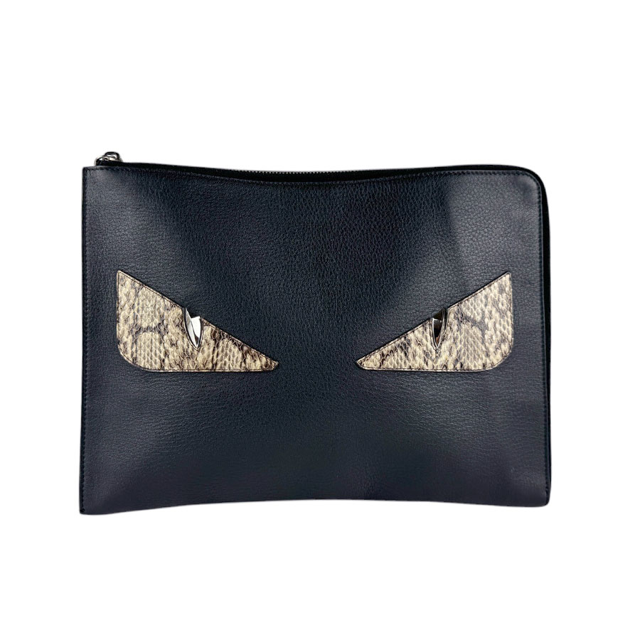 フェンディ FENDI クラッチバッグ バグズアイ モンスター レザー ブラック ユニセックス 8M0370-5RR z4661